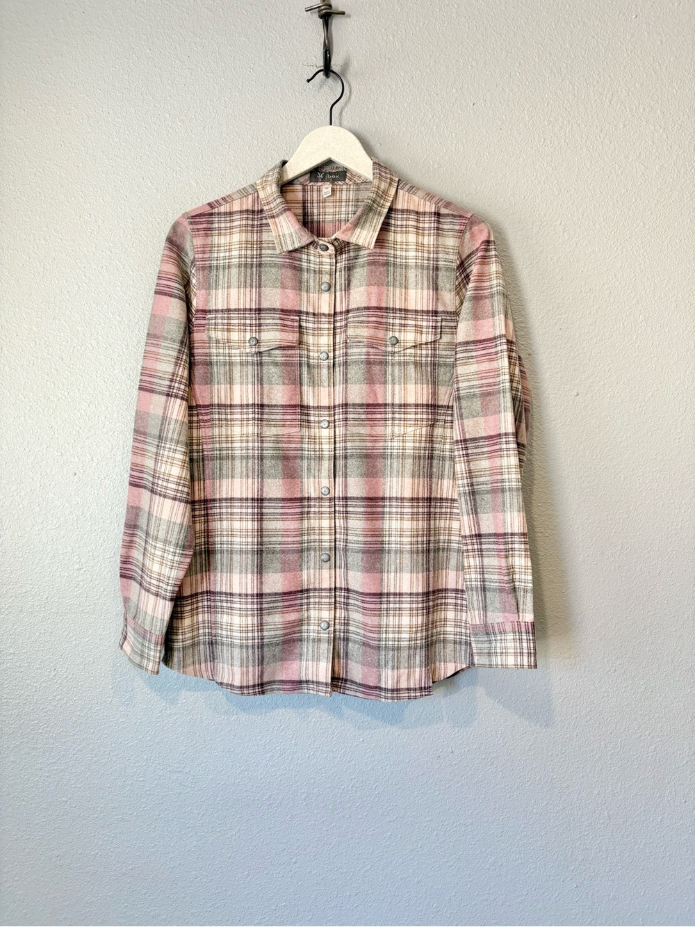 Ibex Taos Wool Blend Sunset Dune Plaid Long Sleeve Top size medium